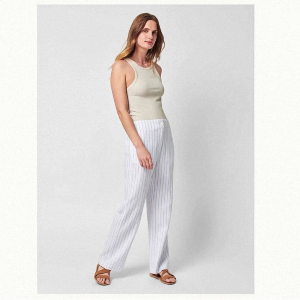 Faherty Malibu Linen Blend Pants Sz. S Pier Stripe Pockets Beachy Coastal NWO